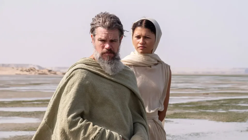 Matt Damon and Zendaya in Christopher Nolan's The Odyssey movie scene
