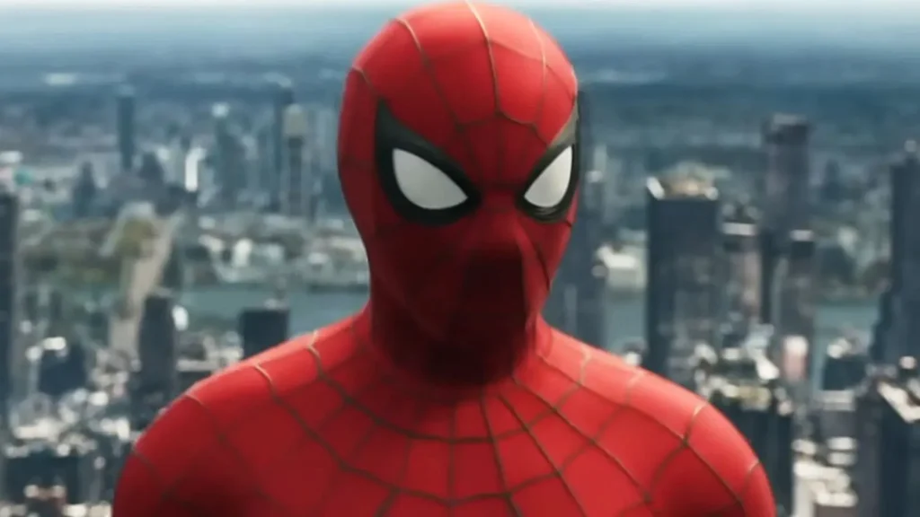 Spider-Man: Brand New Day Shatters Expectations With Historic $927 Million Global Opening Close-up of Spider-Man wearing his classic red-and-blue suit with white eye lenses against a blurry New York City skyline.
