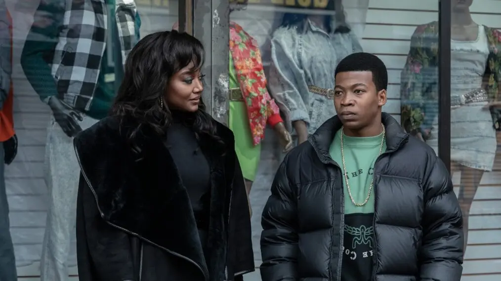 Power Book III: Raising Kanan Series Finale Recap & Analysis Patina Miller looking warmly at Mekai Curtis as they stand outside a store window in Power Book III: Raising Kanan.
